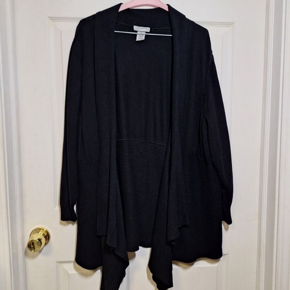Catherines Black Open Front Draped Cardigan Sweater Ribbed Knit Stretch Size 3X